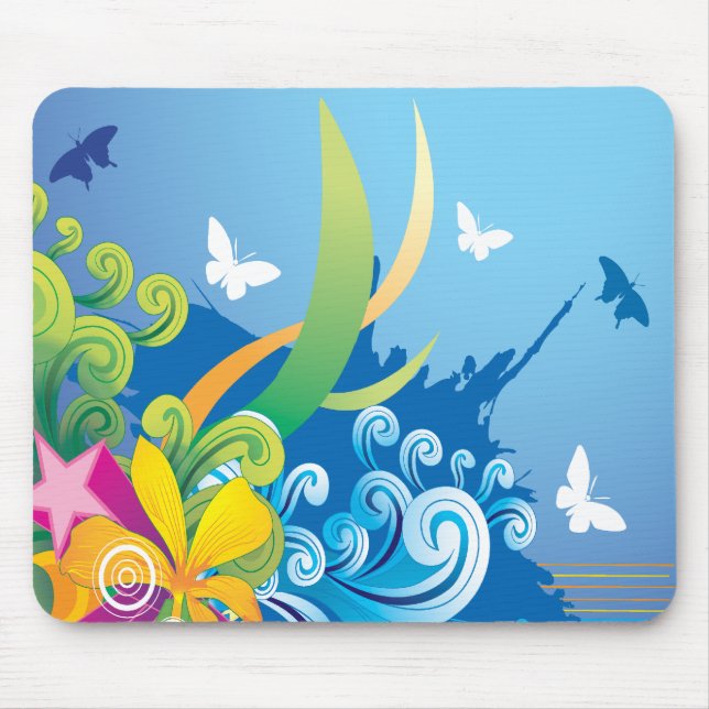 Abstract Floral Butterfly Mousepad (Front)