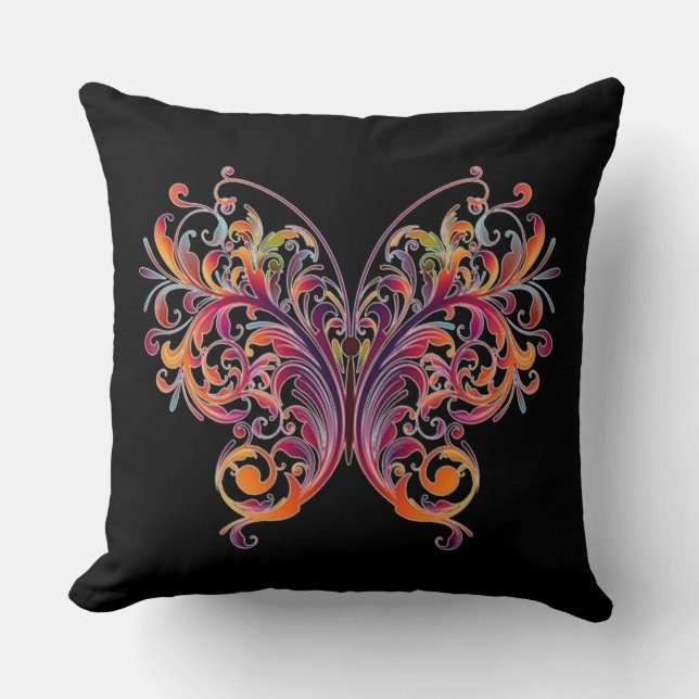 Abstract Floral Butterfly Throw Pillow (Front)
