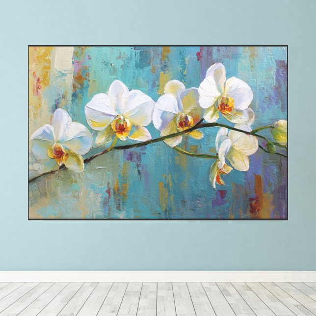 Abstract Floral Canvas Artwork – Stylish Flower Wa Print (Insitu(Wood Floor))