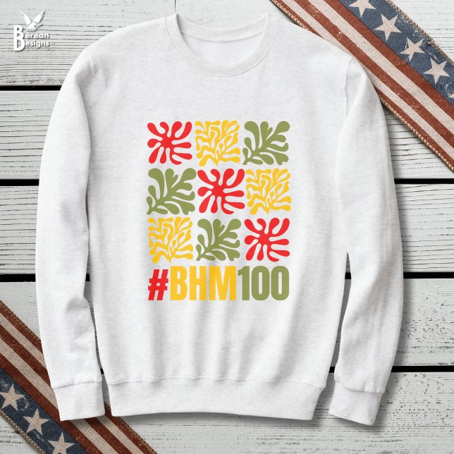 Abstract Floral Centenary Black History Month Sweatshirt (BHM100 Black History Month Centennial Sweatshirt celebrating 100 Years with abstract floral design)