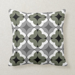 Abstract Floral Clover Pattern in Olive and Grey Throw Pillow