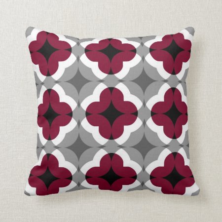 Abstract Floral Clover Pattern In Red And Grey Throw Pillow