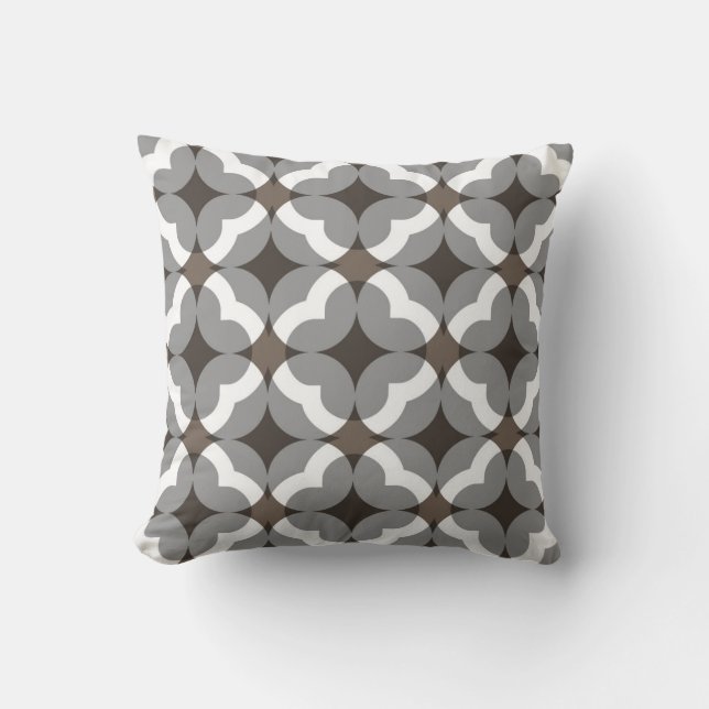 Abstract Floral Clover Pattern in Taupe and Grey Throw Pillow (Front)