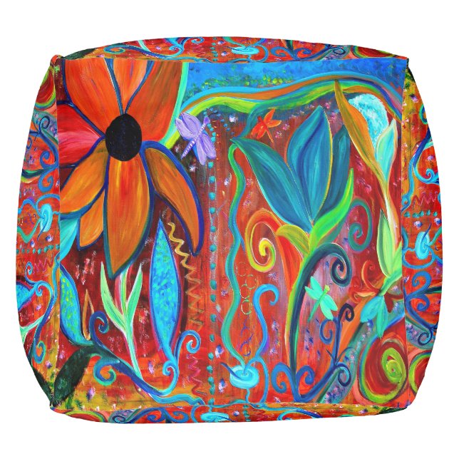 Abstract floral colorful ottoman with my art. (Bottom)