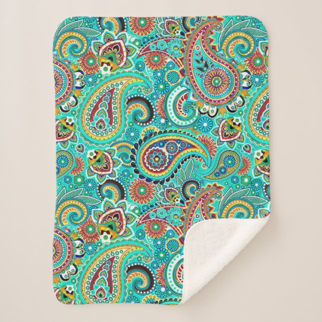 Abstract Floral Colorful Paisley Sherpa Blanket (Front)
