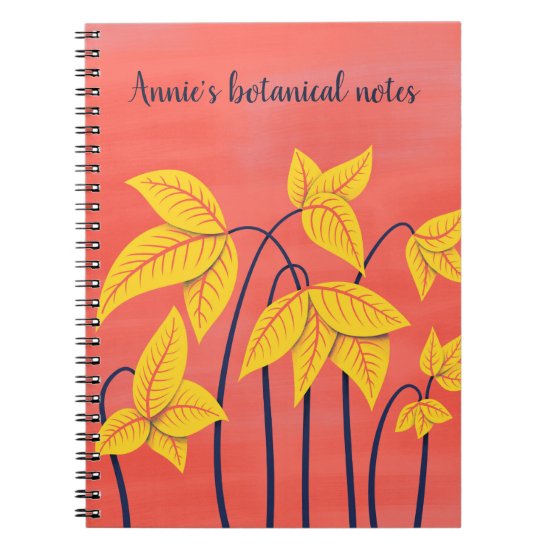 Abstract Floral Coral Yellow Botanical Custom Text Notebook