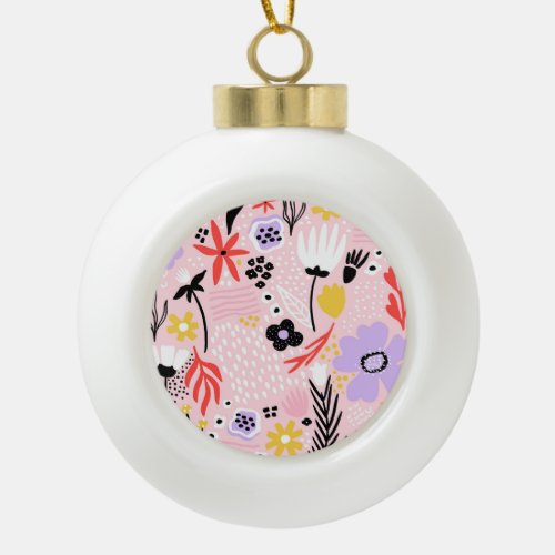 Abstract Floral Creative Vintage Design Ceramic Ball Christmas Ornament