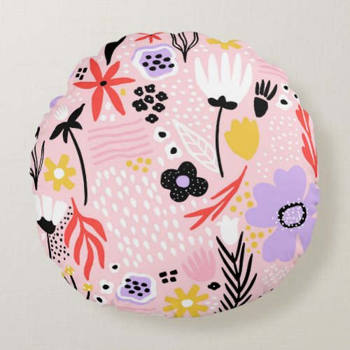 Abstract Floral Creative Vintage Design Round Pillow