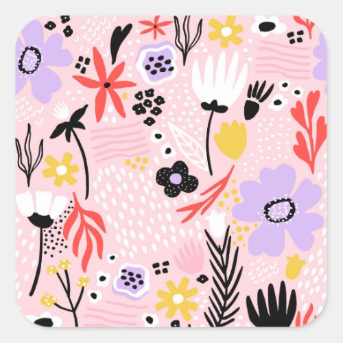Abstract Floral Creative Vintage Design Square Sticker