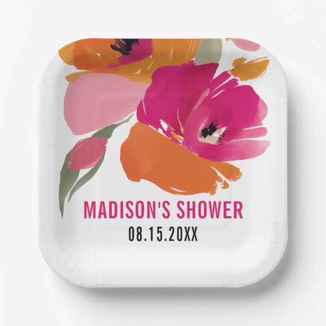 Abstract Floral Customizable Paper Plates (Front)