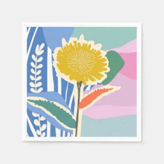 Abstract Floral Dandelion Color Blocks Modern  Napkins