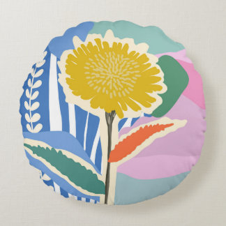 Abstract Floral Dandelion Color Blocks Modern  Round Pillow