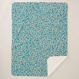 Abstract floral dark cyan pattern sherpa blanket