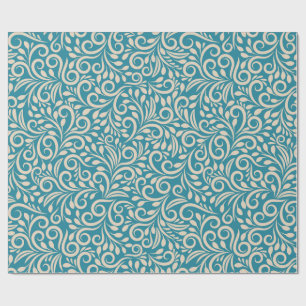 Abstract floral dark cyan pattern wrapping paper