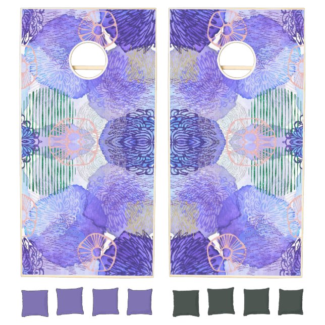 Abstract Floral design Purple green Cornhole Set (Set)