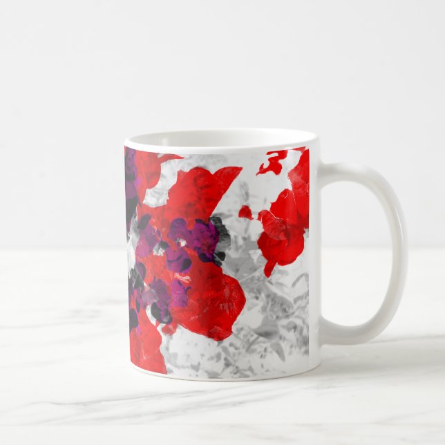 Abstract floral design - red and purple over white coffee mug (Right)