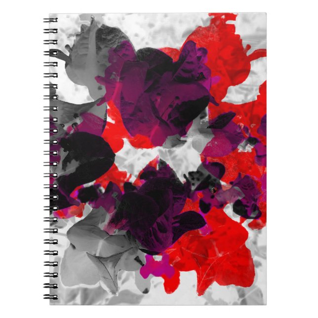 Abstract floral design - red and purple over white notebook (Front)