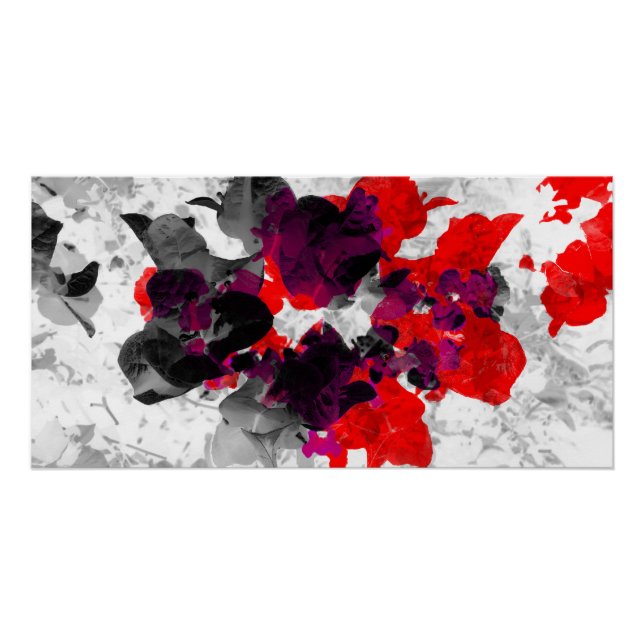 Abstract floral design - red and purple over white poster (Front)