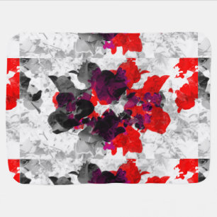 Abstract floral design - red and purple over white stroller blanket