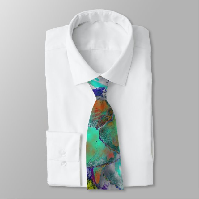 Abstract Floral Design/ Turquoise,Royal Blue/Rust  Neck Tie (Tied)