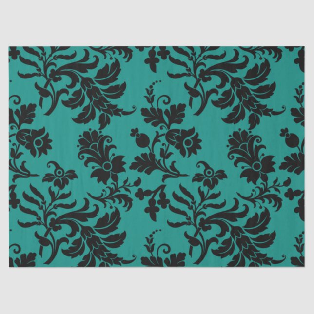 Abstract Floral Designs on Teal Decoupage Tissue Paper (Front)