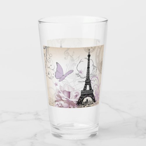 Abstract Floral Eiffel  Tower Glass Tumbler