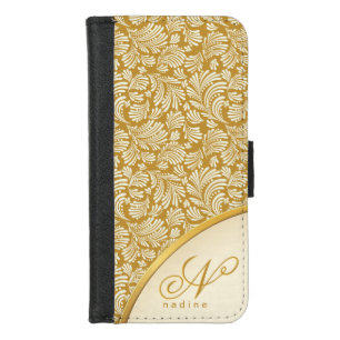 Abstract Floral Elegant Gold Ladies Monogram Folio iPhone 8/7 Wallet Case