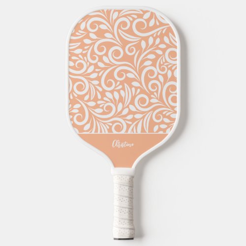 Abstract Floral Elegant Peach Monogrammed Name  Pickleball Paddle