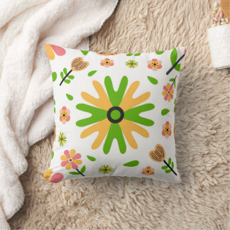 Abstract floral elements and leaves throw pillow