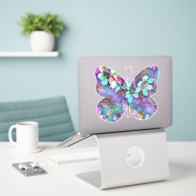 Abstract Floral Flowe Butterfly Sticker (Laptop On Desk)