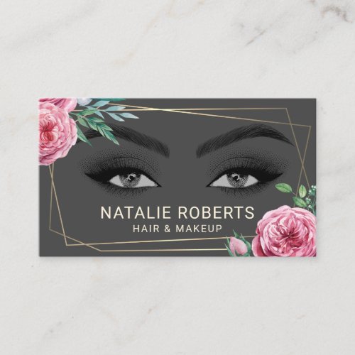 Abstract Floral Frame Black Beauty Makeup Hair  Business Card