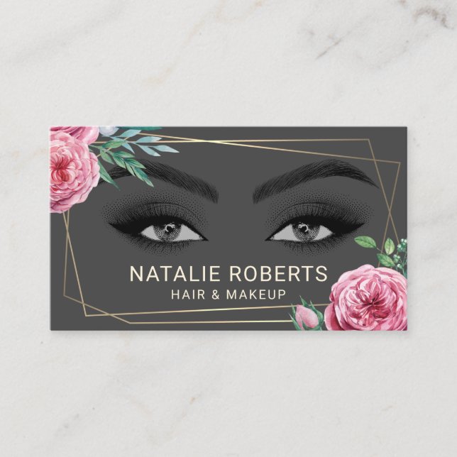 Abstract Floral Frame Black Beauty Makeup Hair  Business Card (Front)