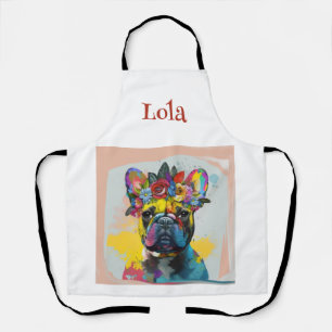 Abstract floral French Bulldog painting Apron