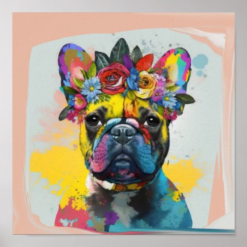 Abstract floral French Bulldog painting Poster