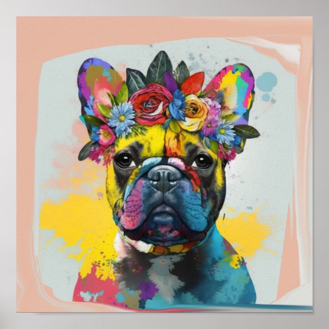 Abstract floral French Bulldog painting Poster (Front)