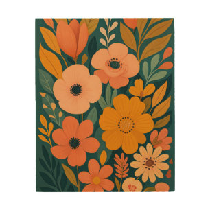 Abstract Floral Garden in Teal Wood Wall Art