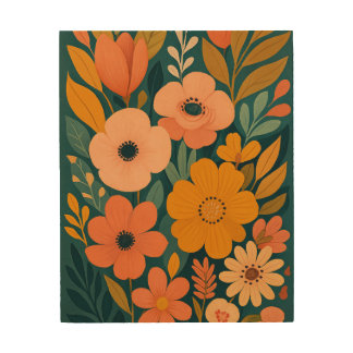 Abstract Floral Garden in Teal Wood Wall Art