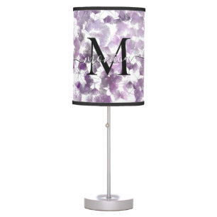 Abstract Floral Girly Purple White Monogram Table Lamp