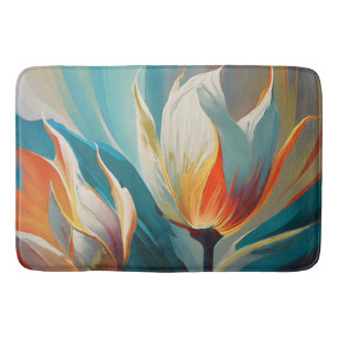 Abstract Floral Glow in Teal and Orange Bath Mat