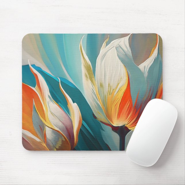 Abstract Floral Glow in Teal and Orange Mouse Pad (With Mouse)