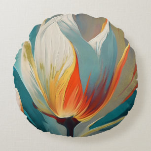 Abstract Floral Glow in Teal and Orange Round Pillow