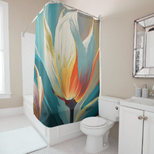 Abstract Floral Glow in Teal and Orange Shower Curtain