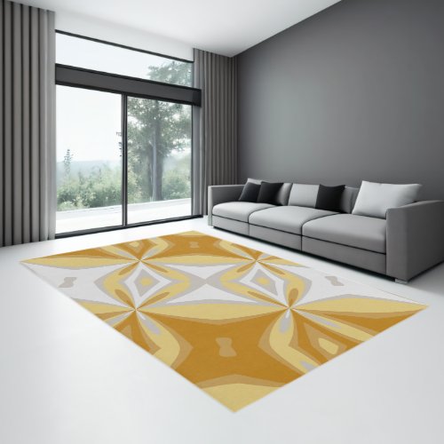 Abstract Floral Gold and Greyish Silver Abstract Rug