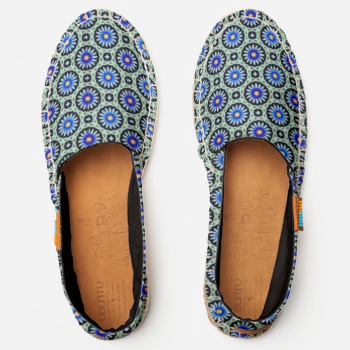 Abstract Floral Green  Blue Folk Art Pattern Cute Espadrilles