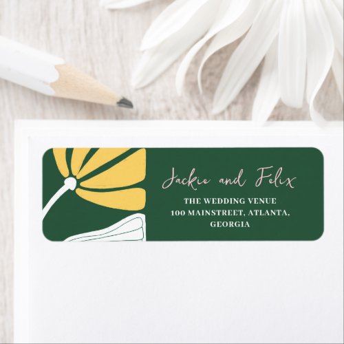 Abstract floral green  yellow wedding label