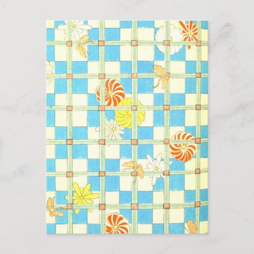 Abstract Floral Grid Japanese Design Postcard