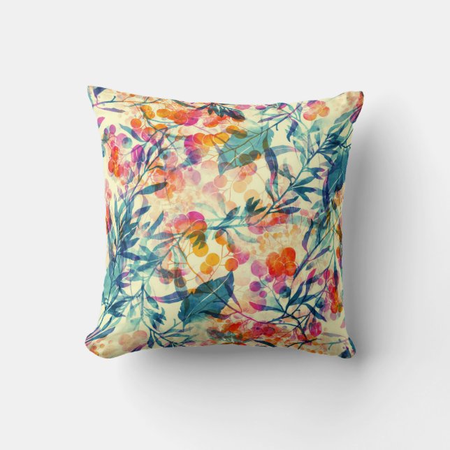 Abstract floral: herbs, flowers pattern. throw pillow (Front)