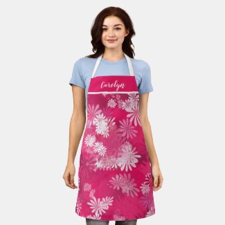 Abstract floral in pink and white with your name apron