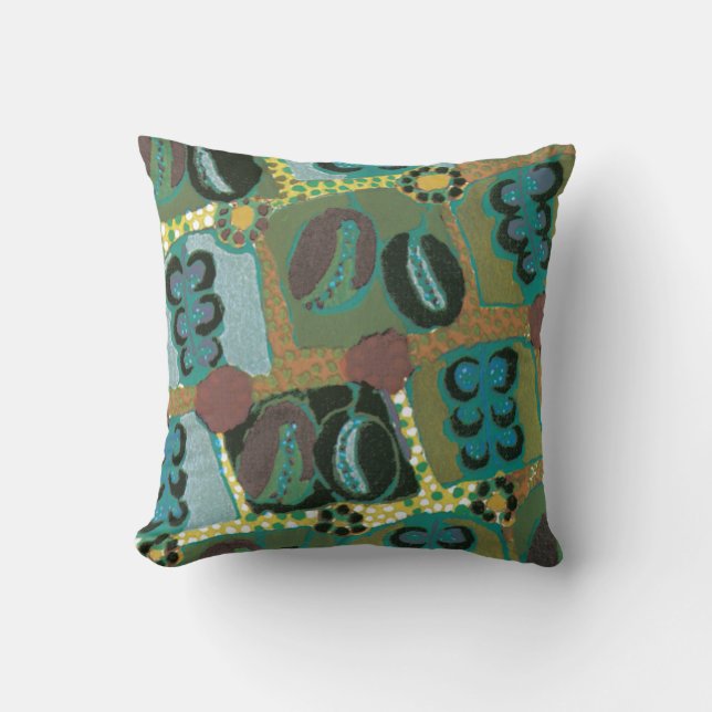 Abstract Floral in Teal Throw Pillow (Front)