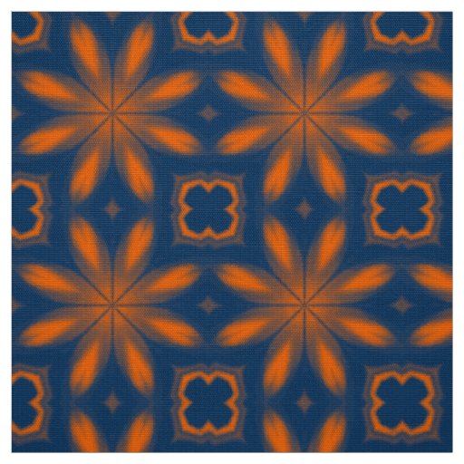 Abstract floral kaleidoscope dark blue orange fabric